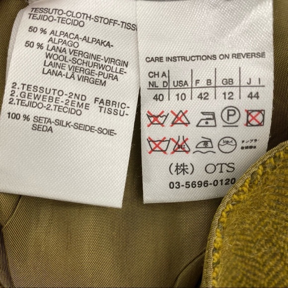Max Mara Olive Green Tweed Alpaca Virgin Wool Skirt Front Slit + Silk Lining - Picture 6 of 8